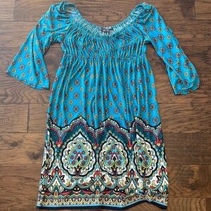 Muse Boston Proper Blue Patterned Dress